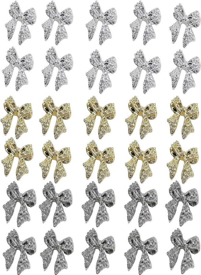 Sevgob 30pcs 3D Metal Bow Nail Charms for Acrylic Nails Alloy Nail Bows Gold Silver Gray Bow Knot Nail Art Charms Cute Bow Charms Kawaii Bow tie Nail Accessories Nail Jewels for Women Girls Manicure - Image 1
